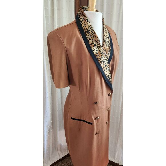 Danny & Nicole double breasted dress w animal leopard print collar - Picture 6 of 12